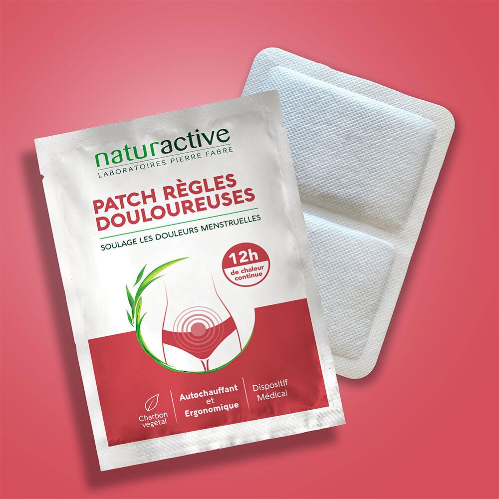 Emballage et un patch auto-chauffant individuel pour douleurs menstruelles.