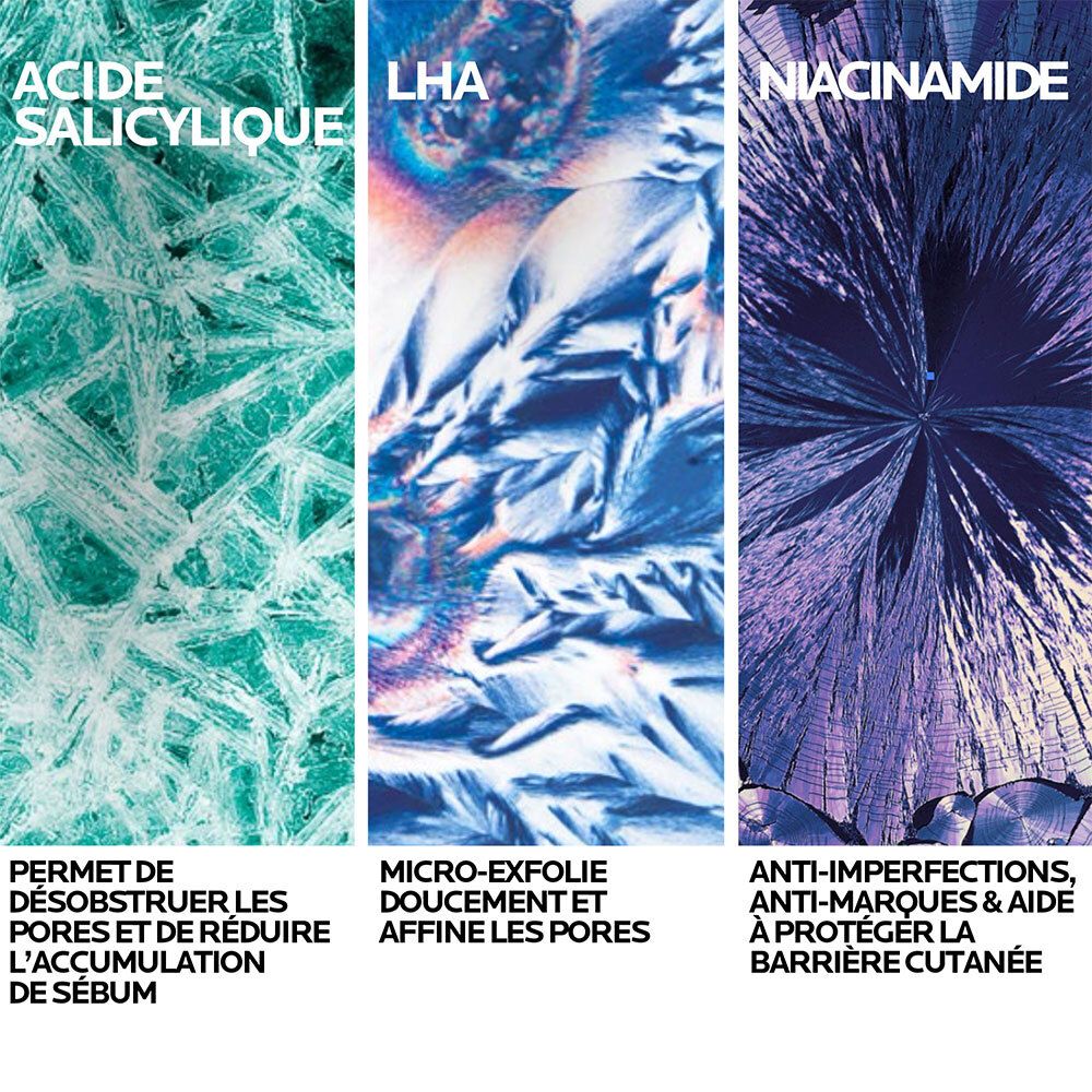 Ingrédients acide salicylique, LHA, niacinamide pour le soin de la peau.