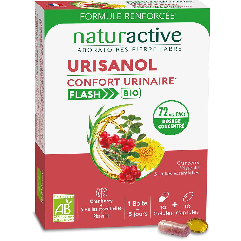 Naturactive URISANOL: Boîte de 10 gélules et 10 capsules, extrait de Cranberry, Bio.
