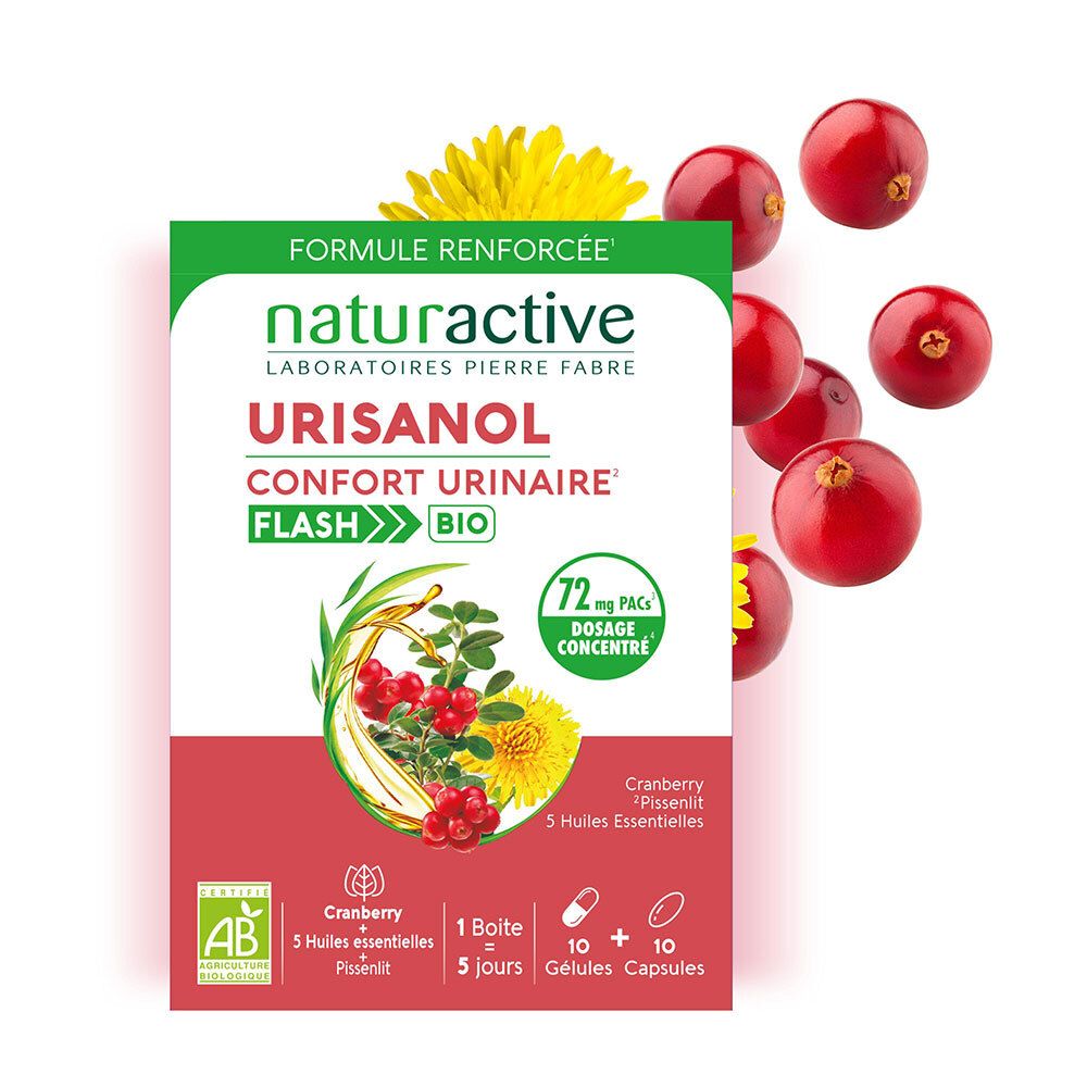 Naturactive URISANOL: Boîte de 10 gélules et 10 capsules, extrait de Cranberry, Bio.
