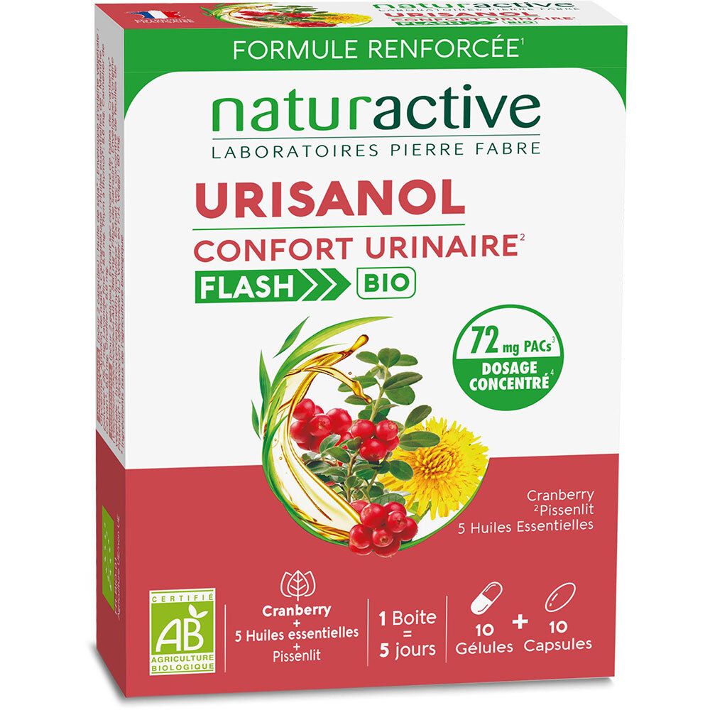 Naturactive URISANOL: Boîte de 10 gélules et 10 capsules, extrait de Cranberry, Bio.