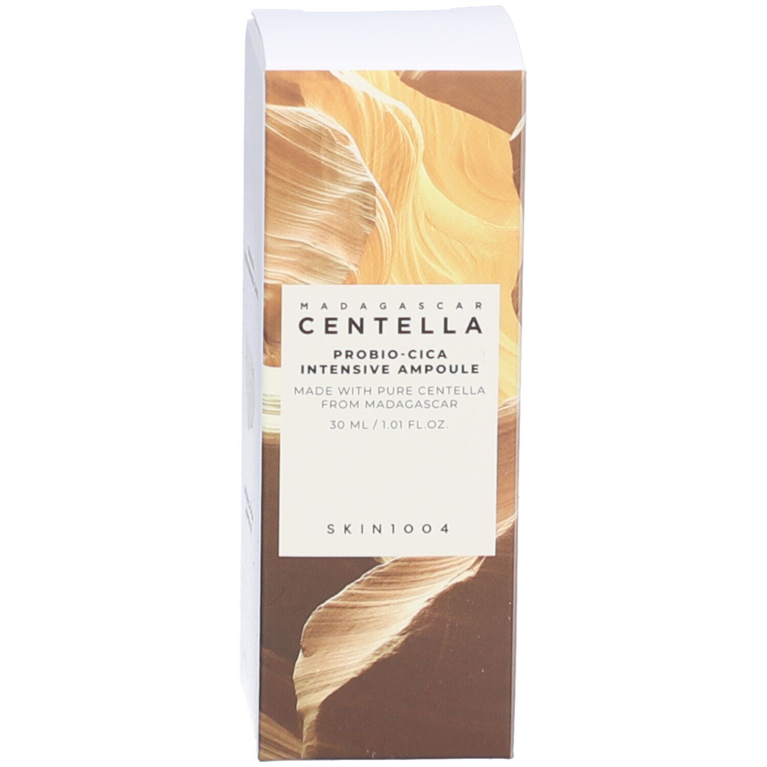 Emballage. Emballage brun avec texte et motif de paysage.