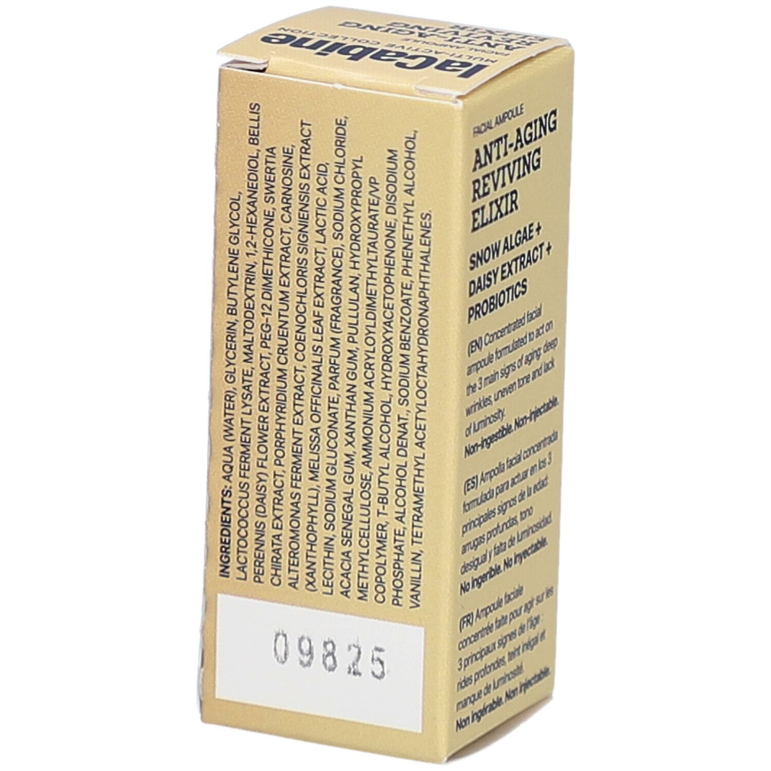 Boîte avec ingrédients et numéro de lot. Marque: laCabine.