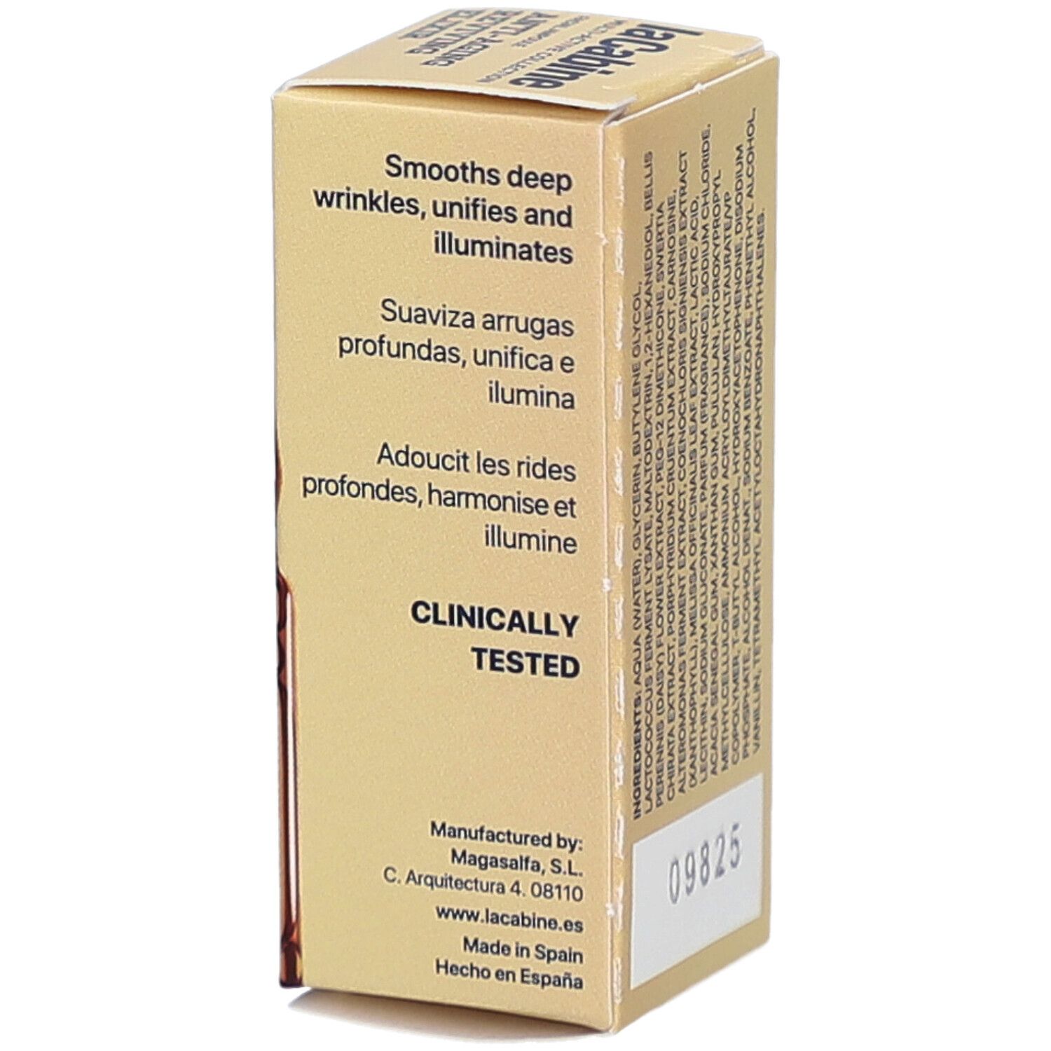 Boîte avec texte: Testé cliniquement. Marque: laCabine.