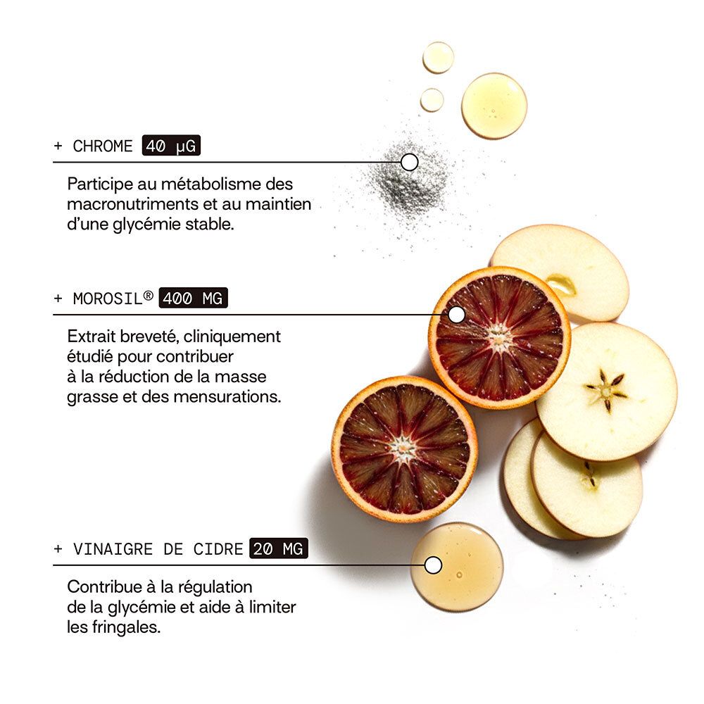 Ingrédients: Chrome, Morosil, vinaigre de cidre. Tranches d'orange sanguine et de pomme. Liquides.