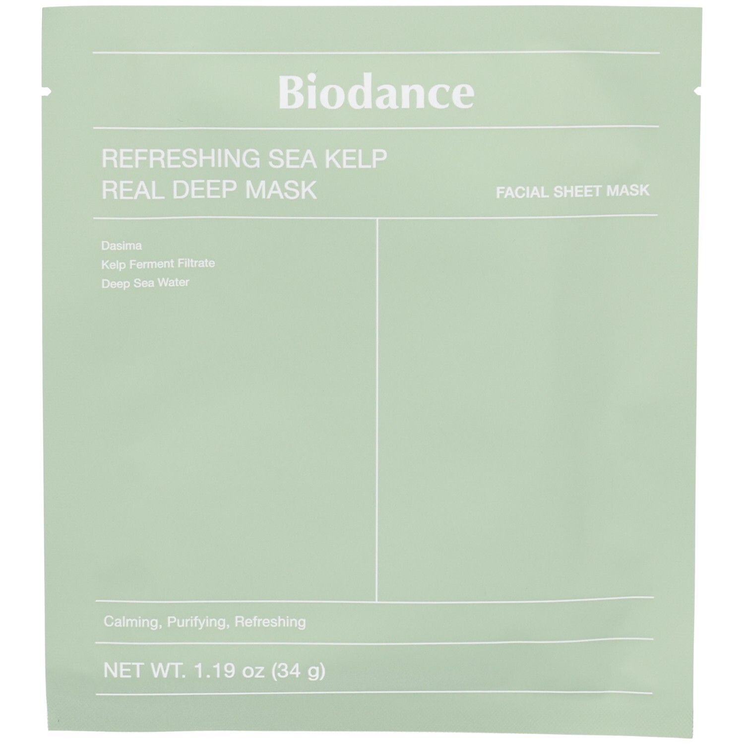 Emballage du masque Biodance Refreshing Sea Kelp Real Deep Mask, 34 g.