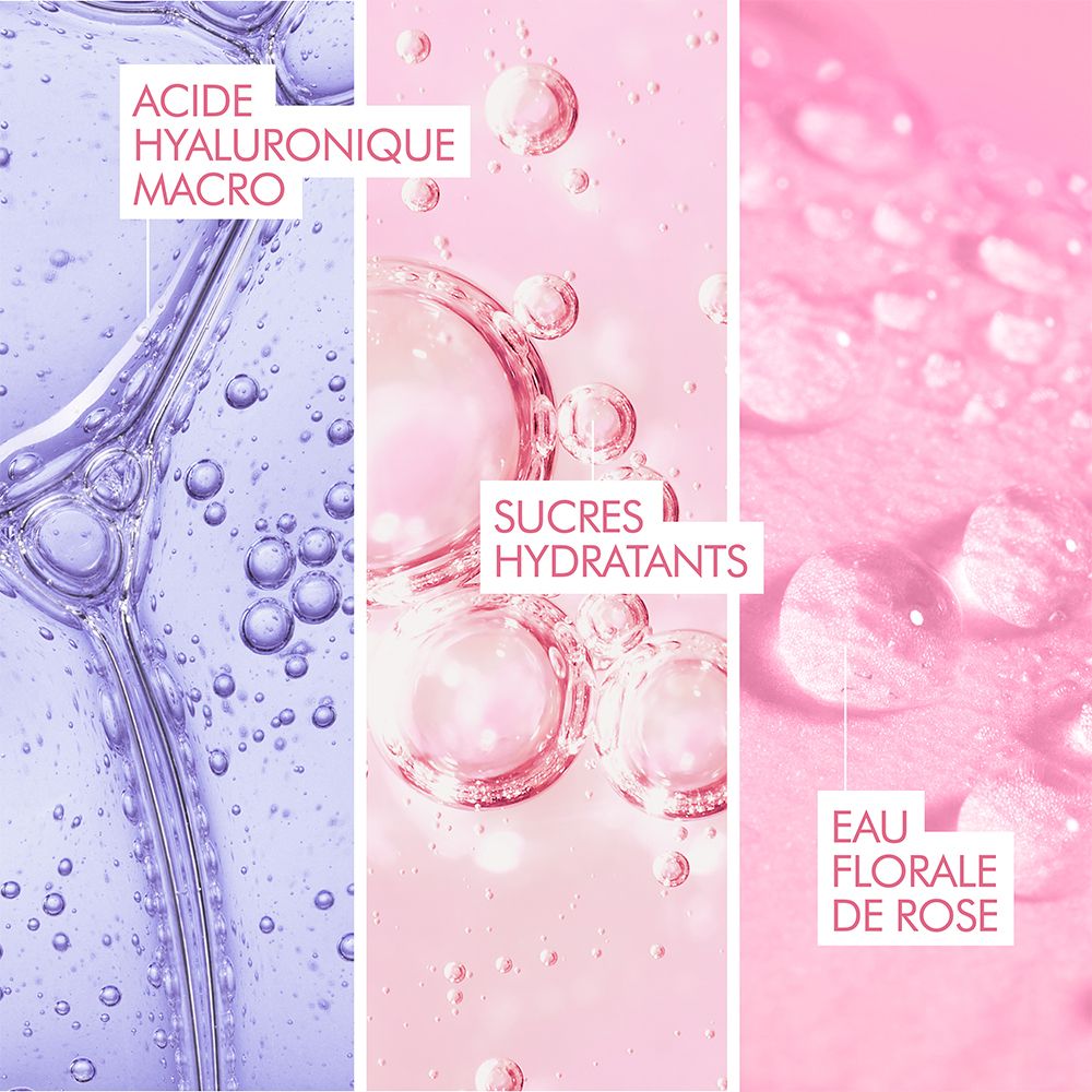 Ingrédients: Acide hyaluronique, sucres hydratants, eau florale de rose.