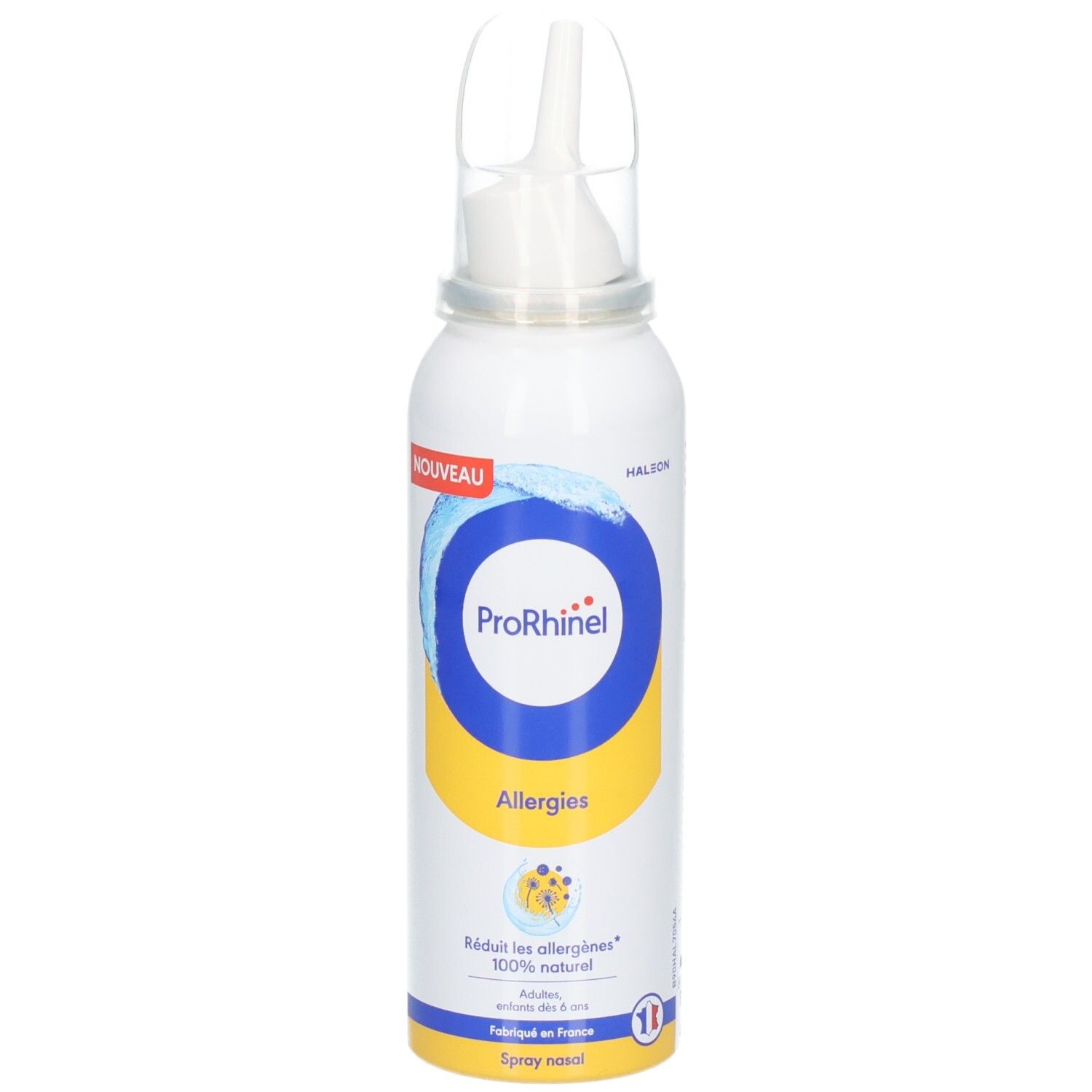 Flacon spray nasal Prorhinel avec applicateur, 100ml, mention 'Nouveau'.