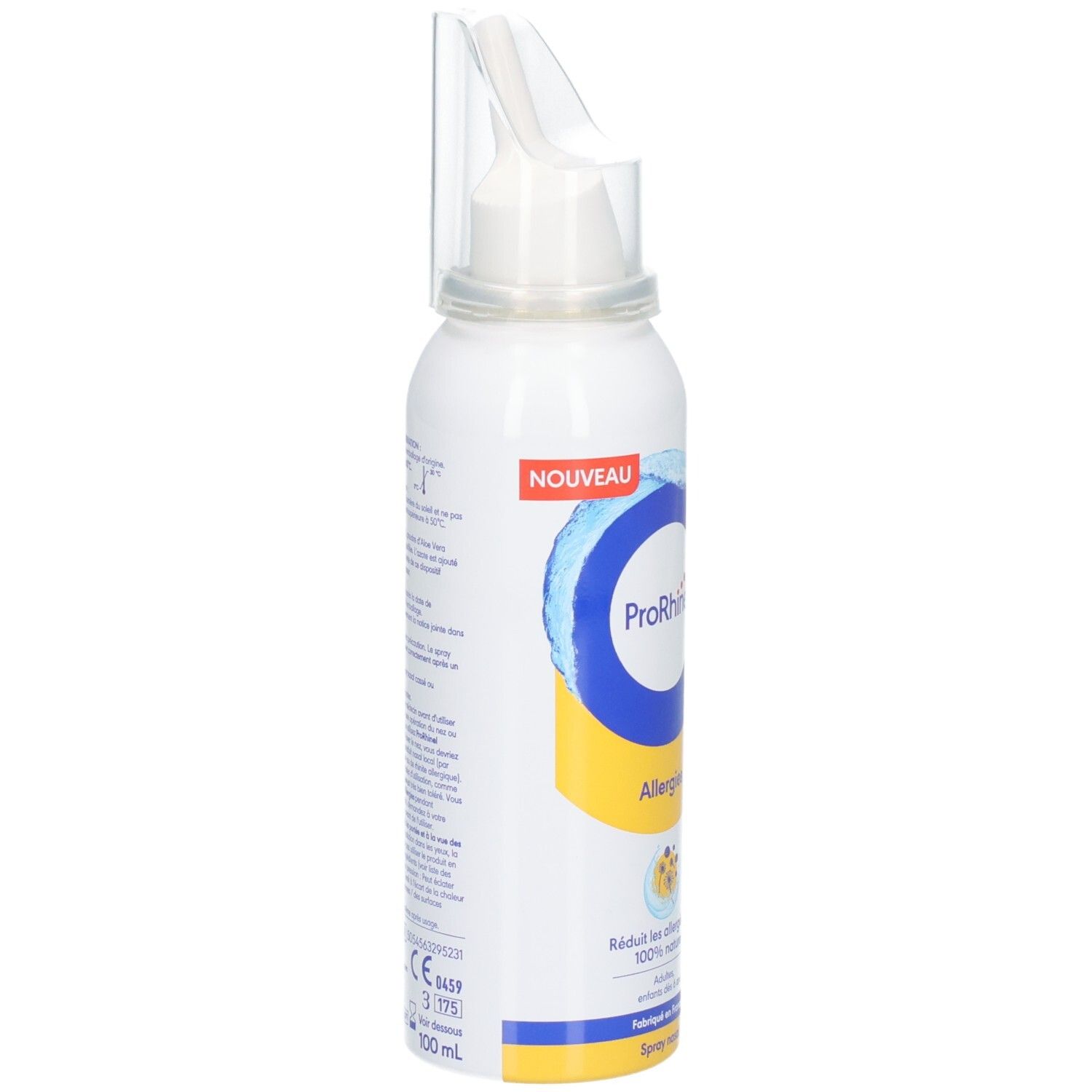 Flacon spray nasal Prorhinel avec applicateur, 100ml, mention 'Nouveau'.