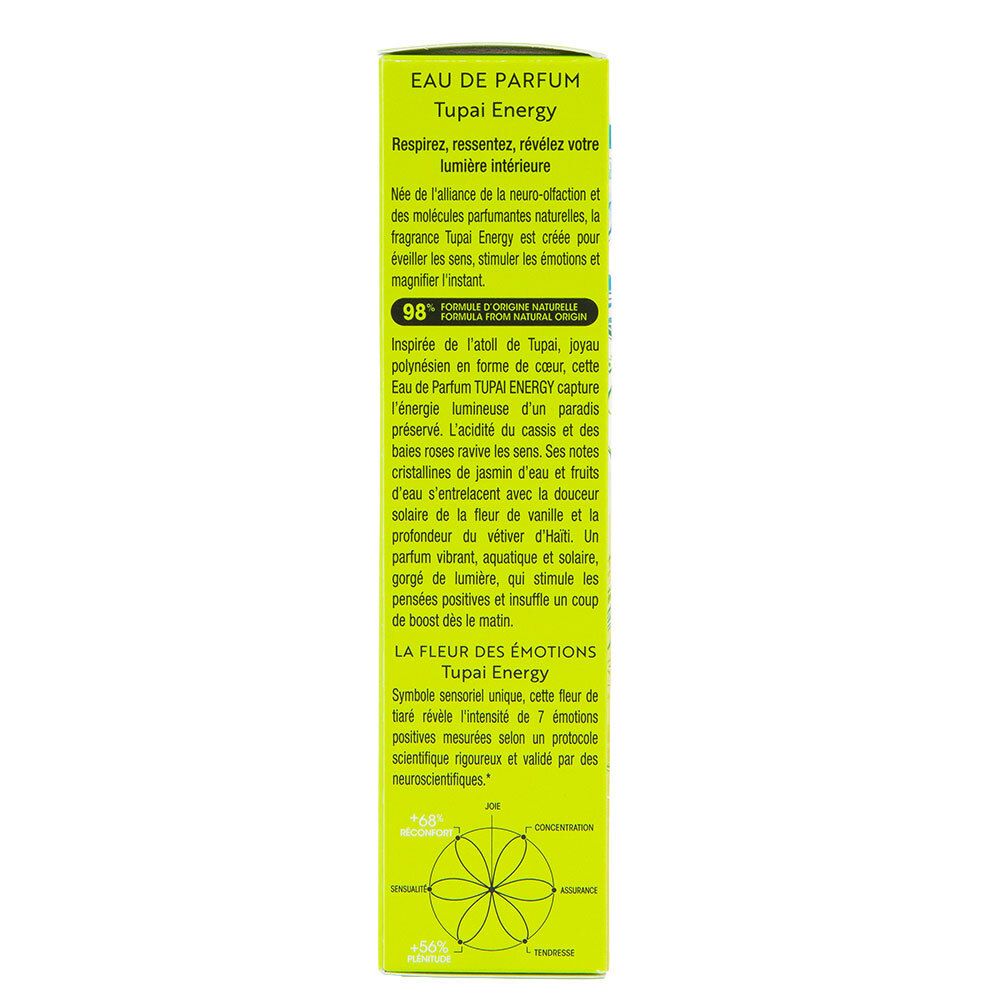 Côté de la boîte Hei Poa Eau de Parfum Tupai Energy.