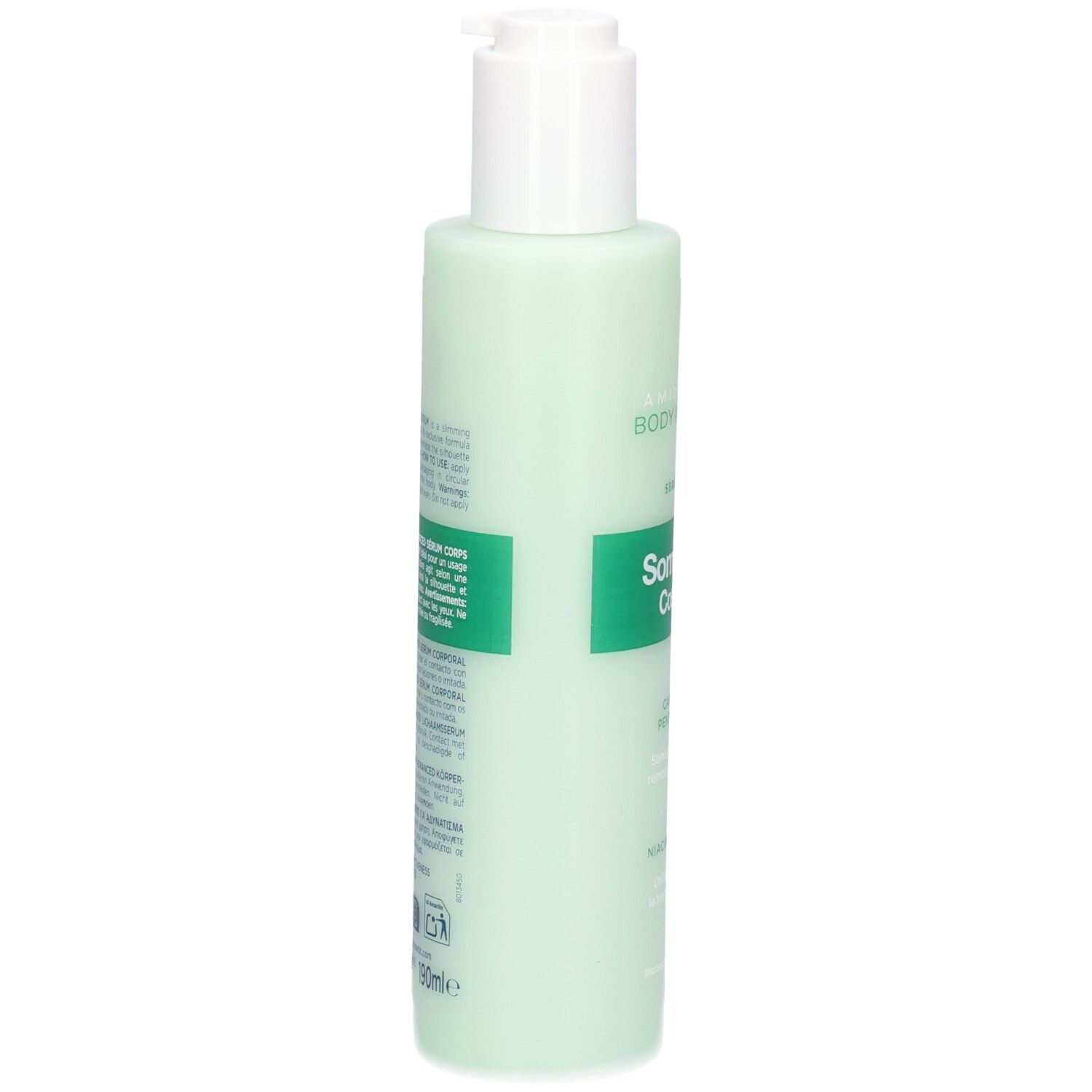 Arrière du flacon de Sérum Corps Somatoline Cosmetic Amincissant Body Advanced avec ingrédients et instructions.