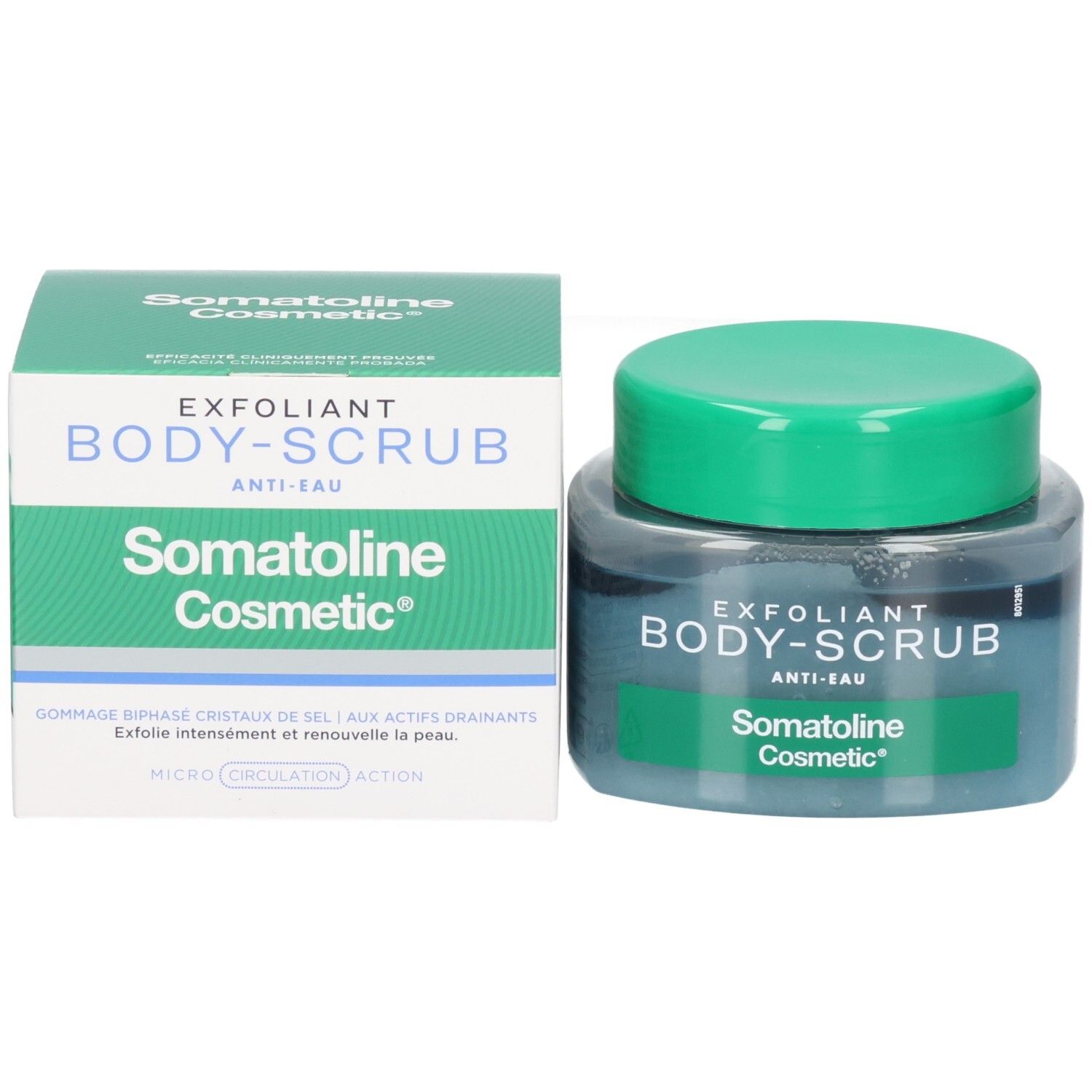 Pot Somatoline Cosmetic Body-Scrub et sa boîte d'emballage.