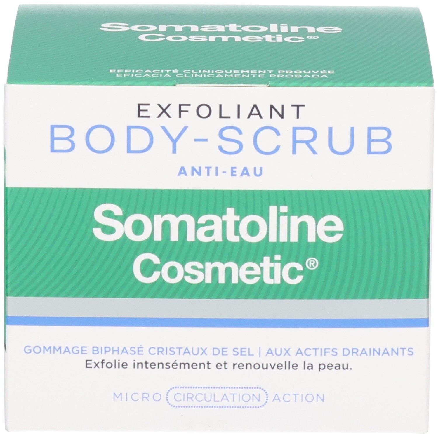 Boîte d'emballage Somatoline Cosmetic Body-Scrub avec informations produit.