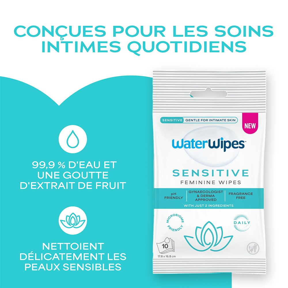 Lingettes WaterWipes Peaux Sensibles: 99,9% eau, nettoyage doux.