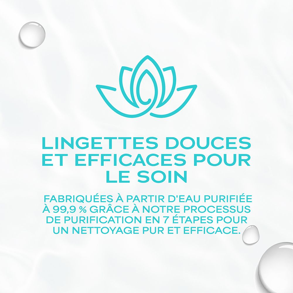 Lingettes WaterWipes: Nettoyage doux et efficace à l'eau purifiée.
