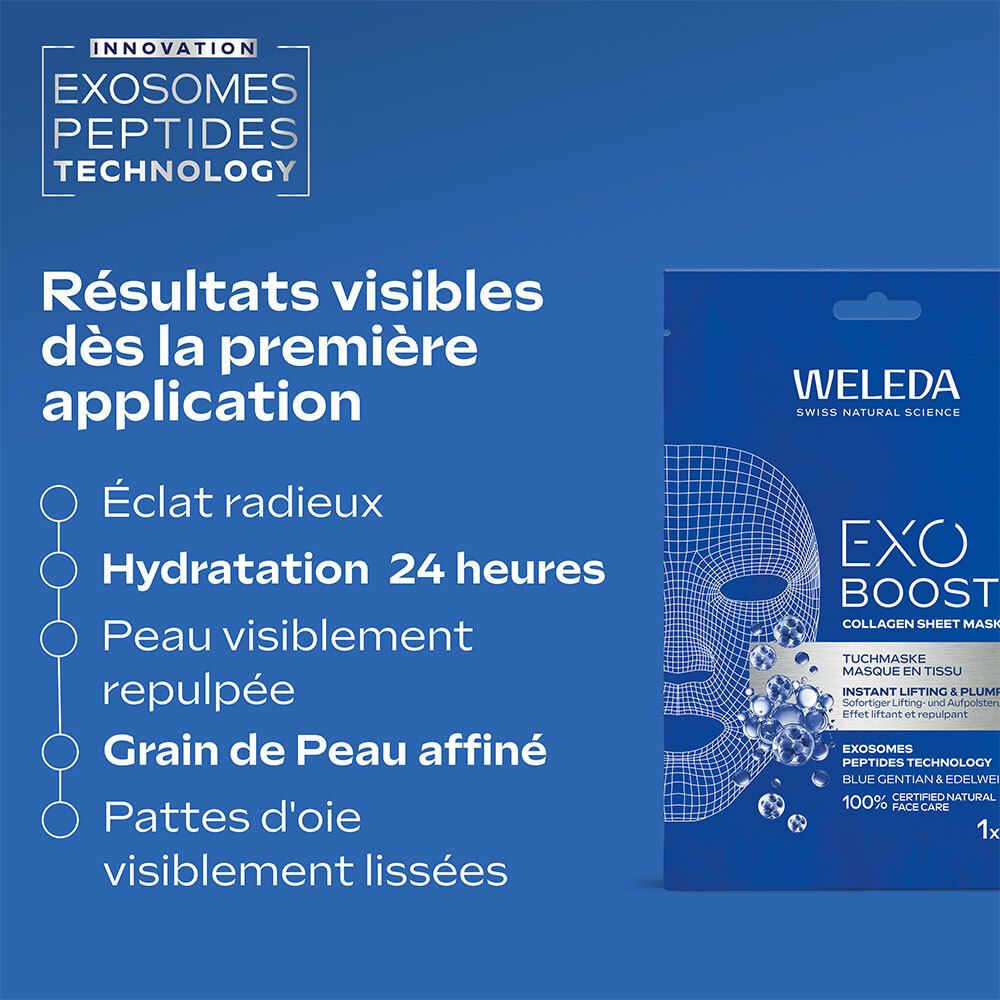 Texte avec informations sur le produit et image du produit. Texte: Résultats visibles dès la première application.