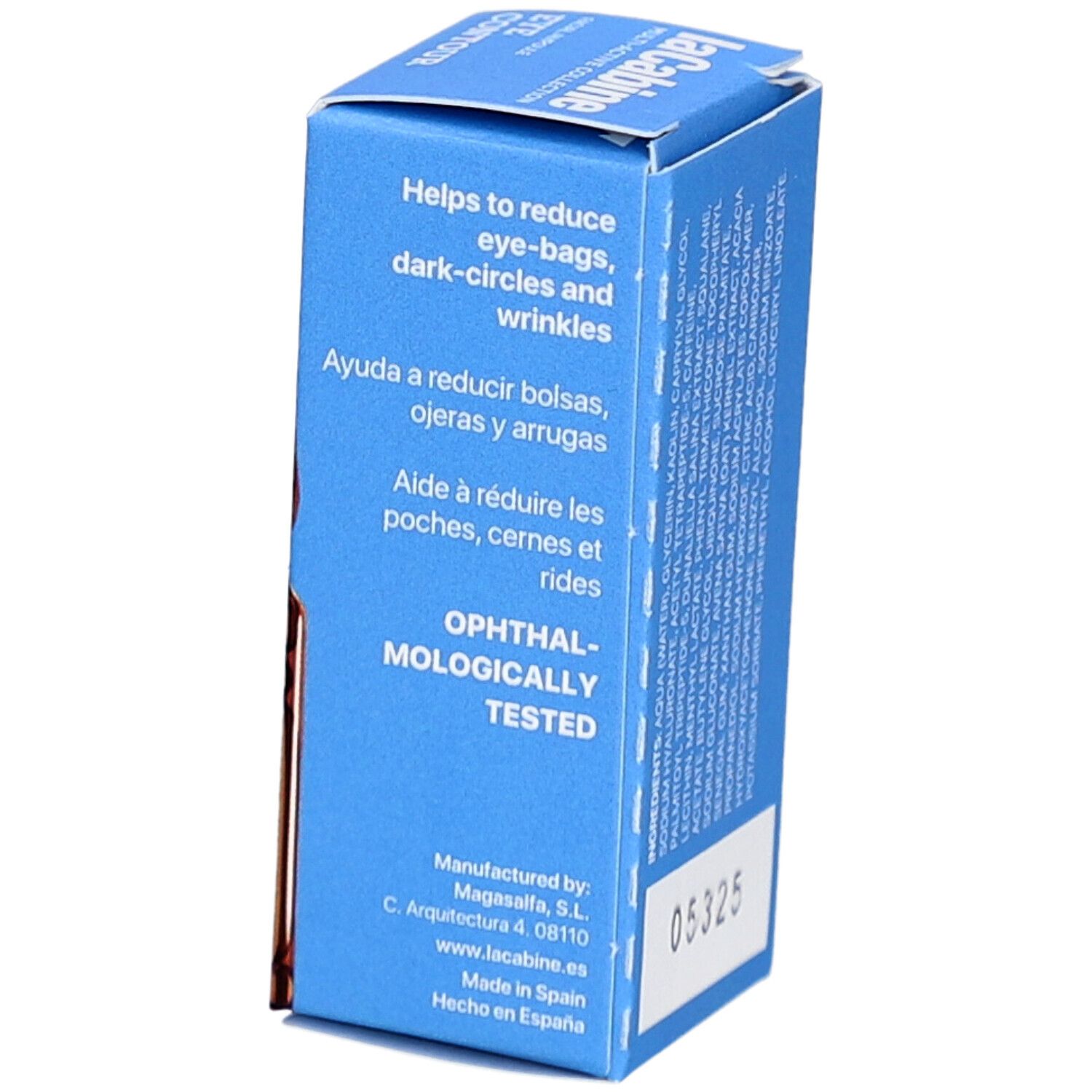 Boîte avec texte. Inscriptions: Eye Contour, réduit poches, cernes, rides. Code: 05325.