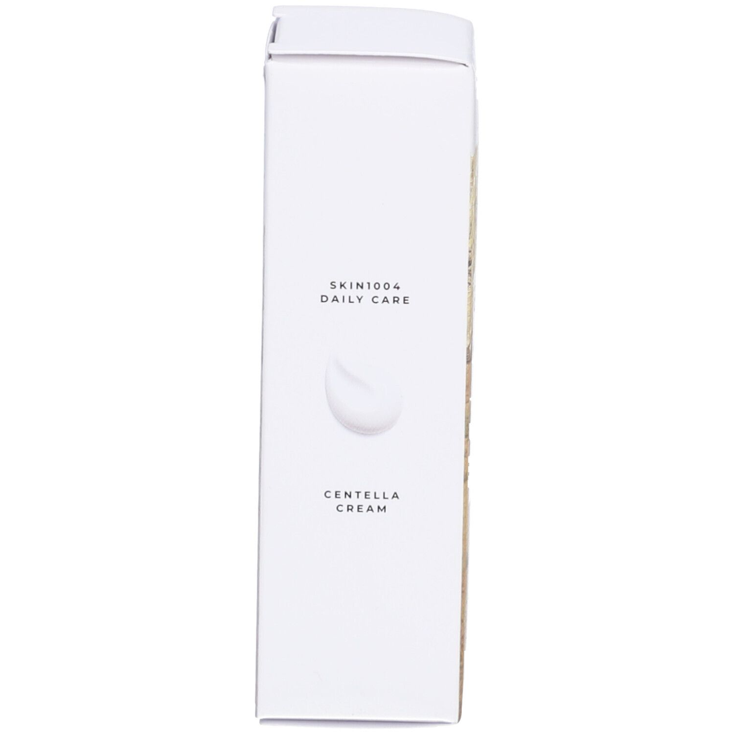 Emballage. Côté avec texte: SKIN1004 DAILY CARE. Centella Cream. Symbole de goutte.