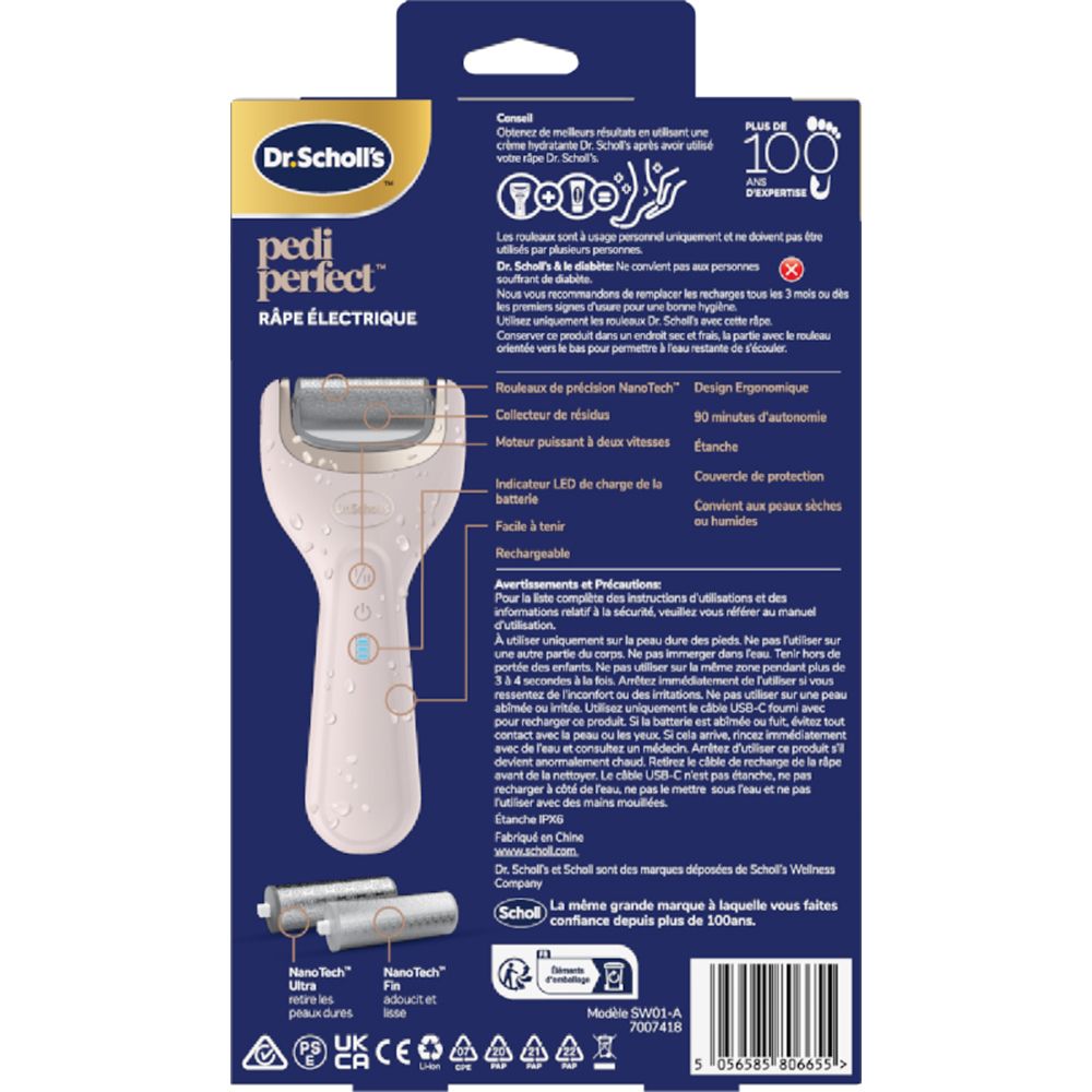 Dos de la boîte avec image du produit, informations et spécifications techniques.