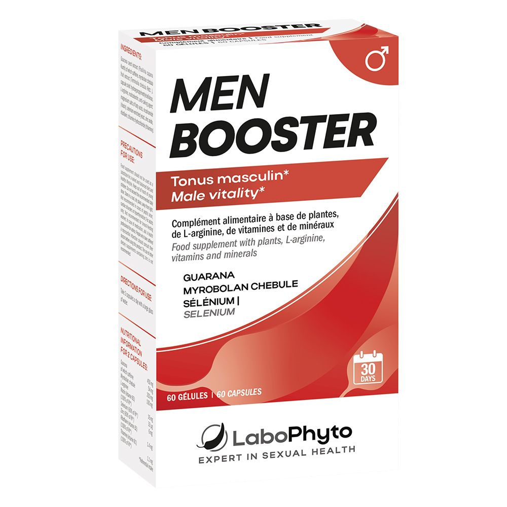 Boîte Labophyto MenBooster 60 gélules pour la vitalité masculine.