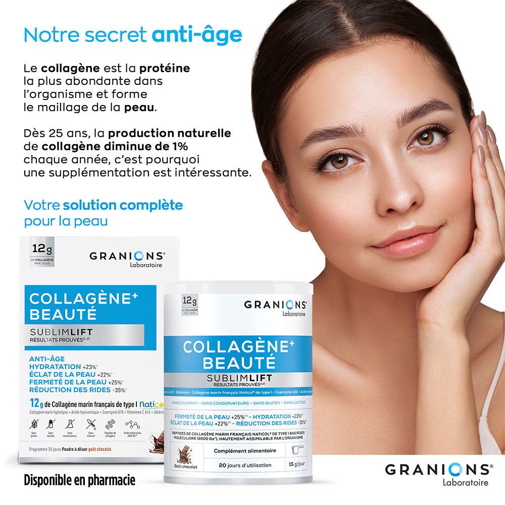 Granions Sublimlift Collagène pour la peau. Soin anti-âge avec 12g de collagène par jour.