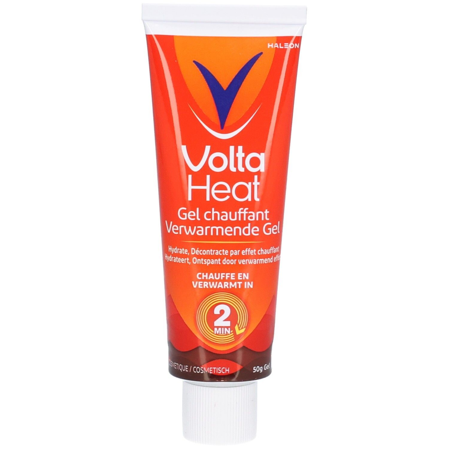 Tube rouge Volta Heat Gel avec logo bleu. 50g.