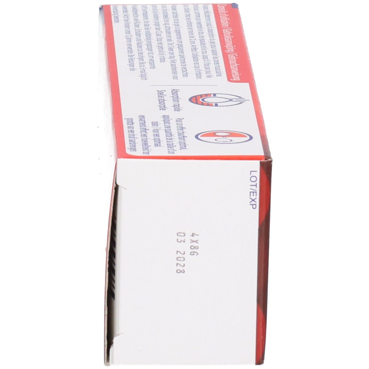 Vue latérale de la boîte Volta Heat Gel avec numéro de lot.