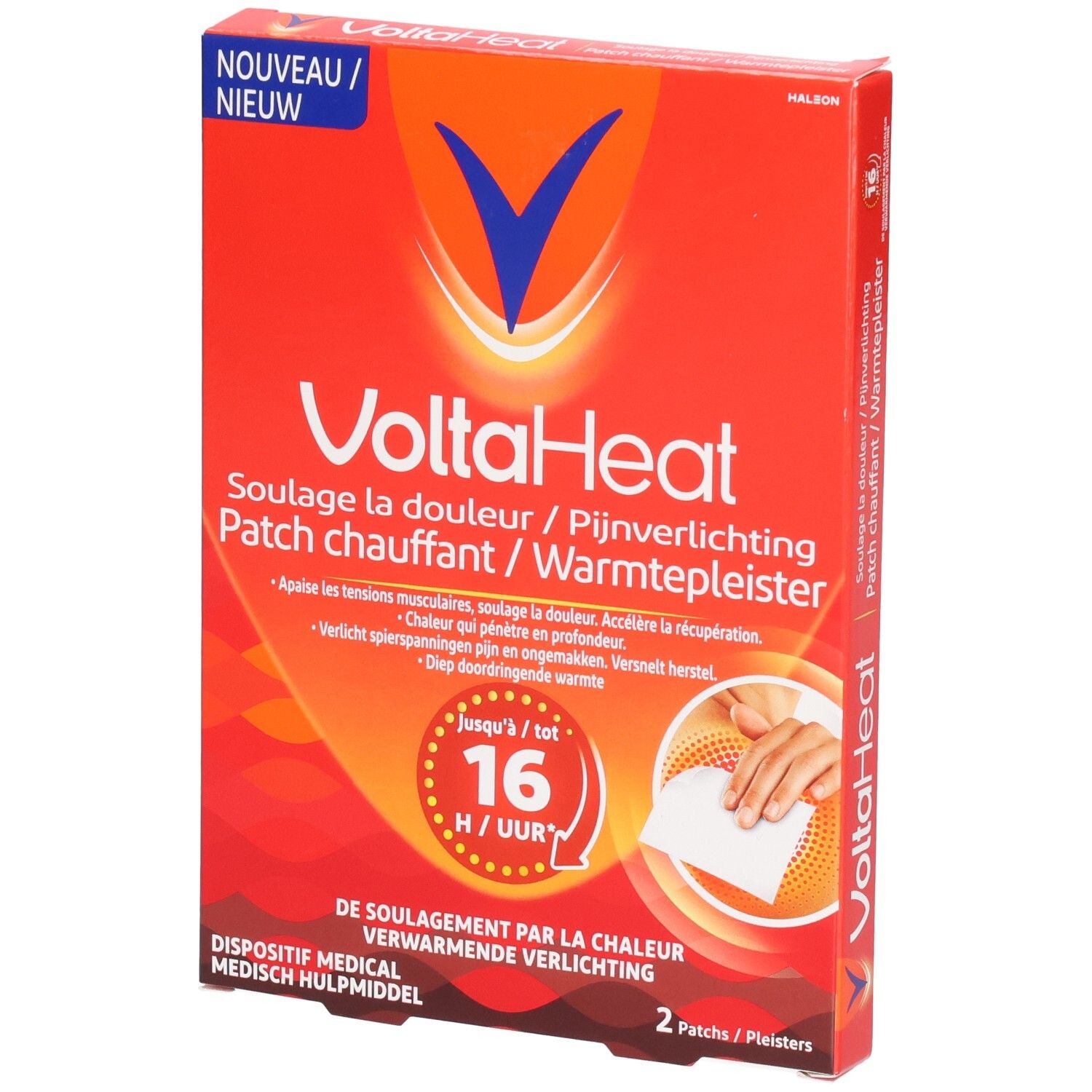 Boîte de patchs chauffants VoltaHeat, 2 patchs. Soulage la douleur pendant 16 heures.