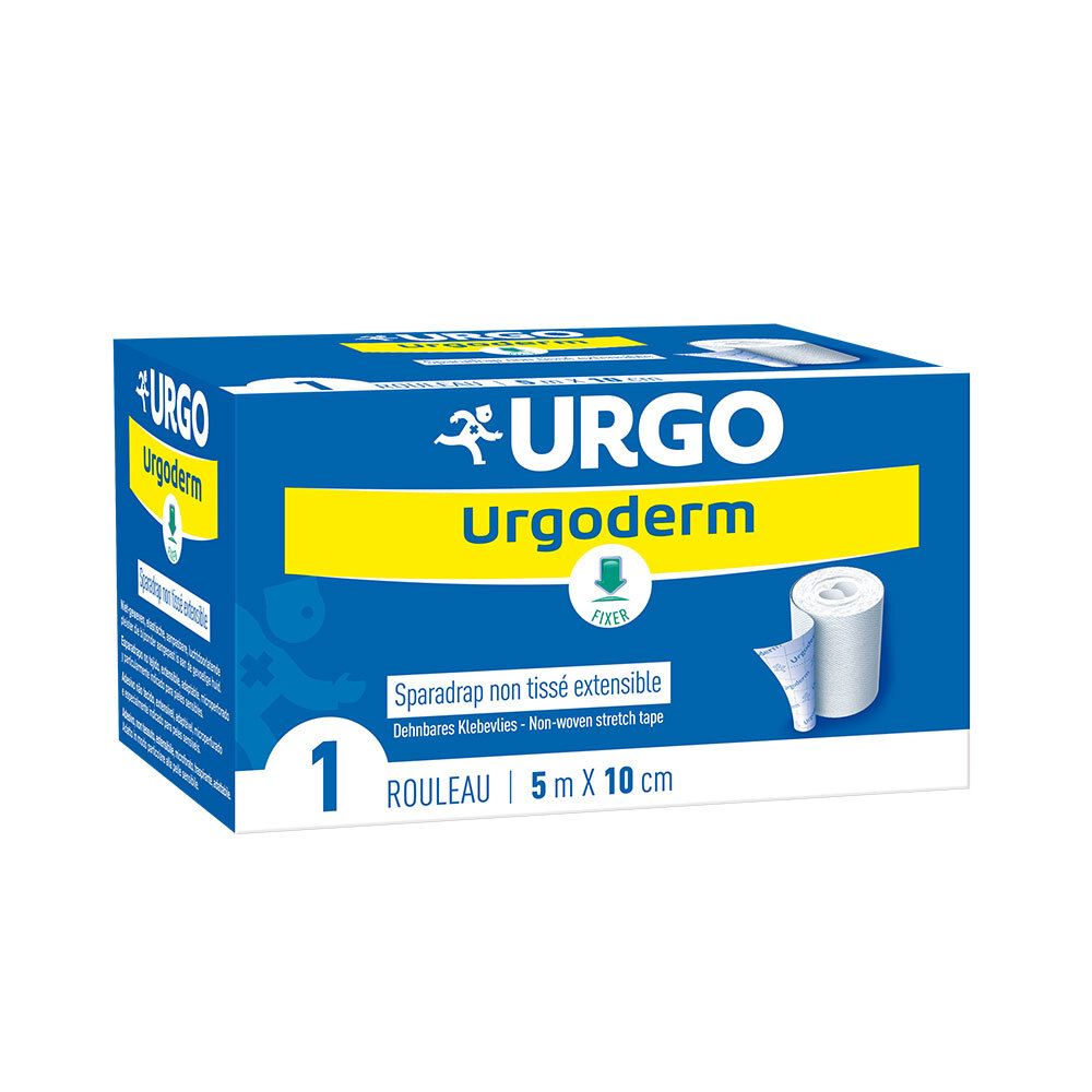 Urgo Urgoderm Sparadrap, 5 m x 10 cm, rouleau de sparadrap extensible non tissé.
