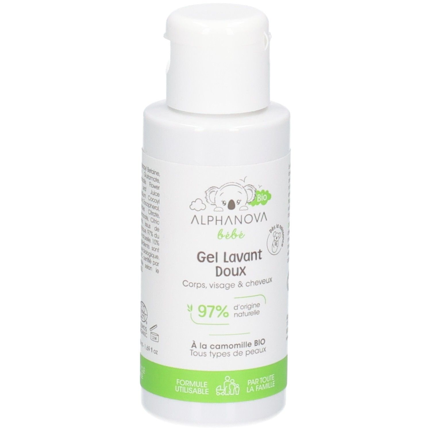 ALPHANOVA BB Gel Lavant Doux: Nettoyant doux pour corps, visage et cheveux. 97% d'origine naturelle.