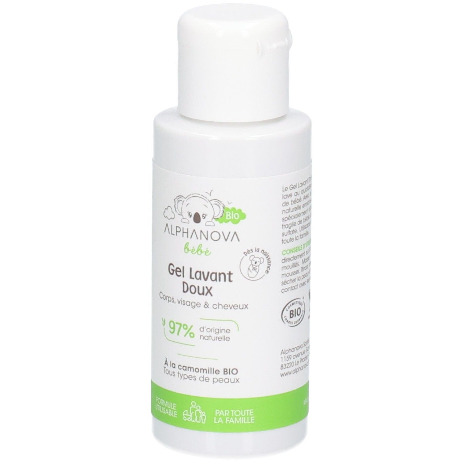 ALPHANOVA BB Gel Lavant Doux: Nettoyant doux pour corps, visage et cheveux. 97% d'origine naturelle.