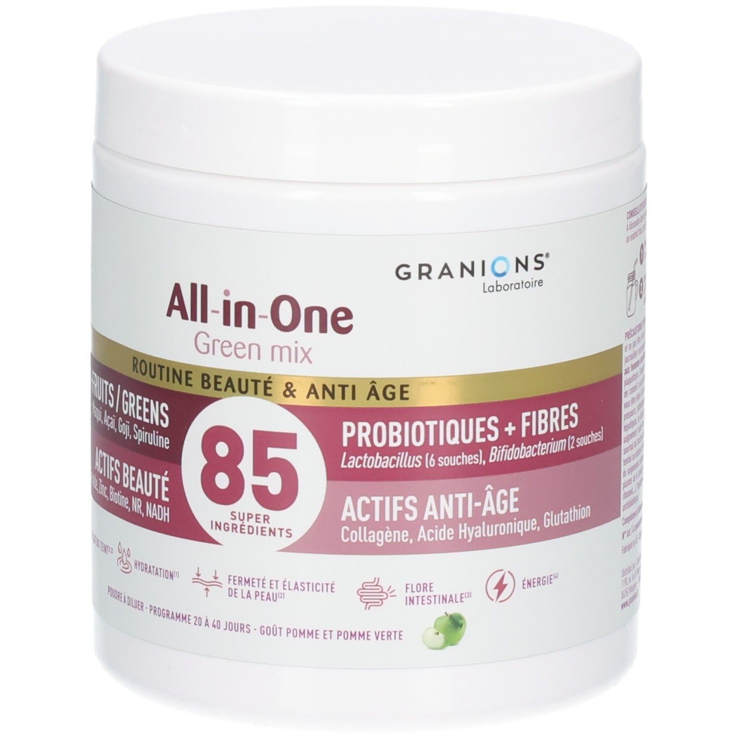 Pot Granions All-in-One Green Mix, mélange Super-Fruits et Anti-Âge, 85 Super Ingrédients.