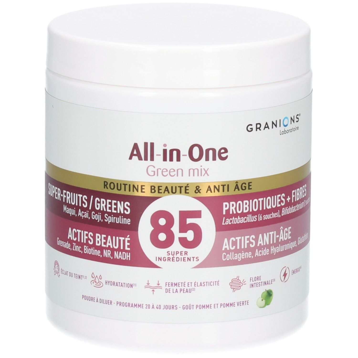 Pot Granions All-in-One Green Mix, mélange Super-Fruits et Anti-Âge, 85 Super Ingrédients.