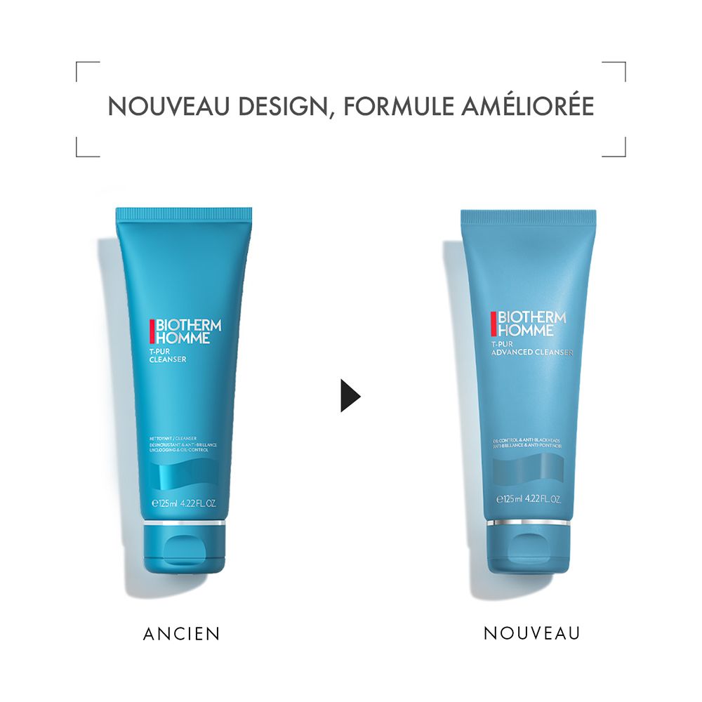 Comparaison de deux tubes Biotherm Homme T-Pur : Ancien et Nouveau.