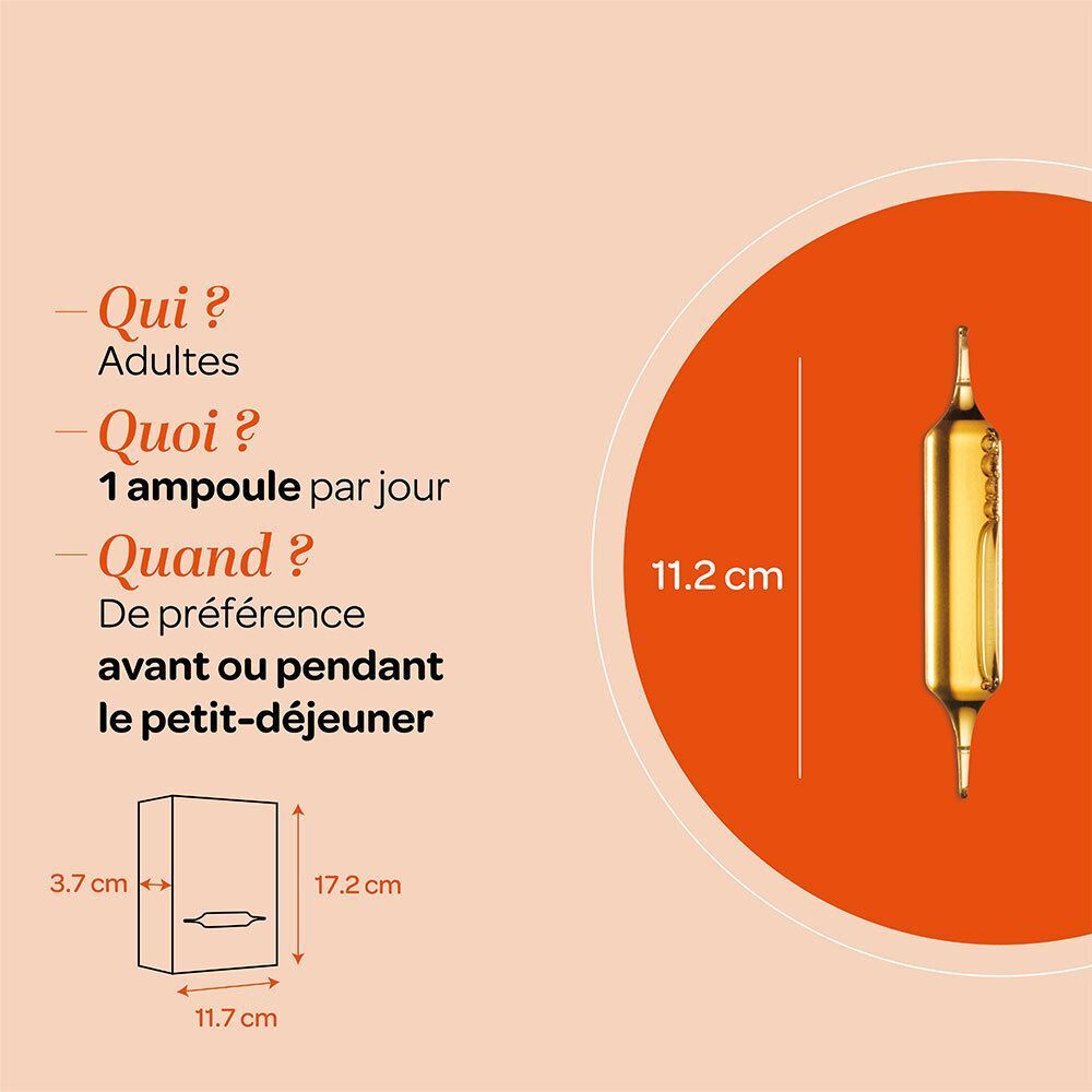 Ampoule Superdiet: 11,2 cm de haut. Dimensions de la boîte: 17,2 x 11,7 x 3,7 cm.