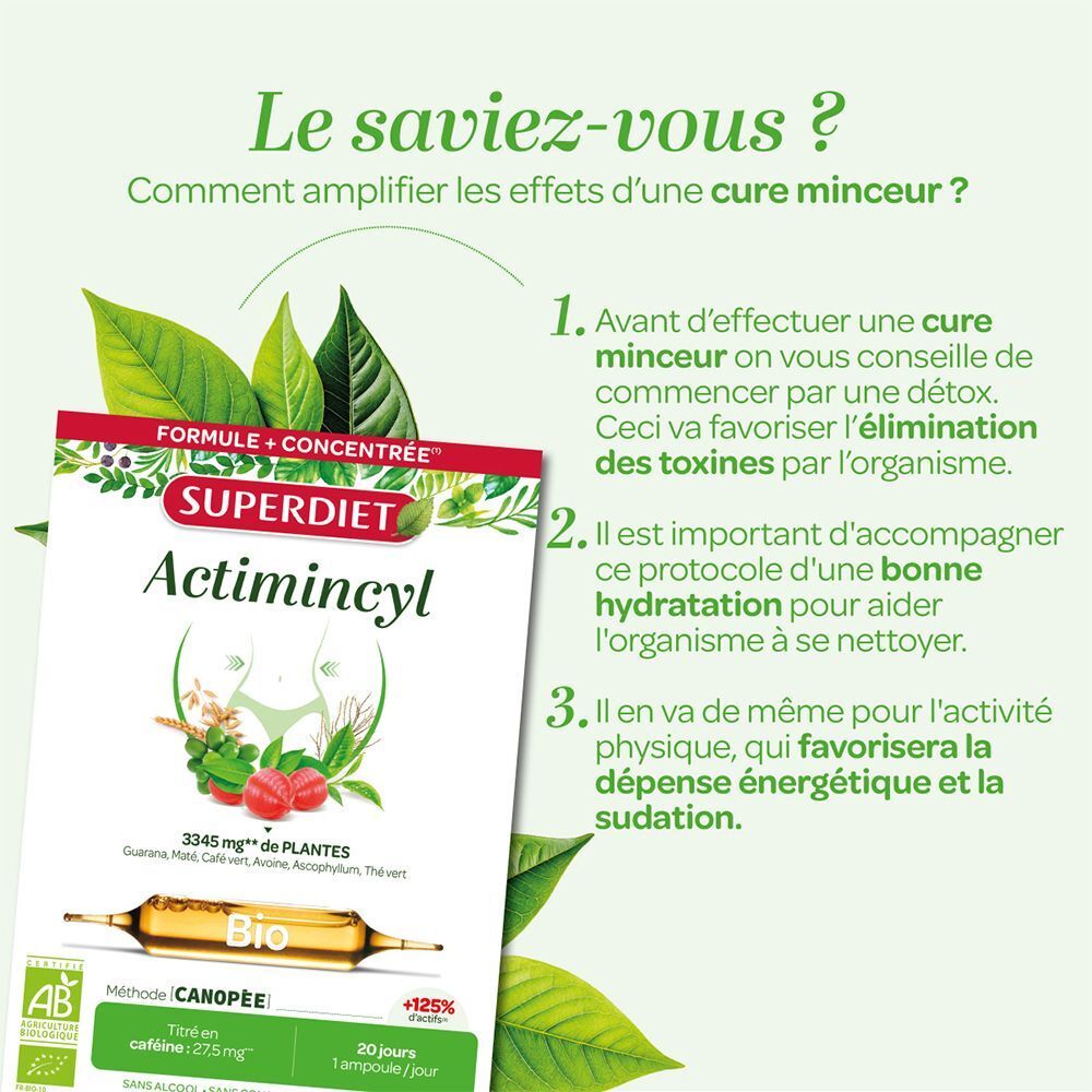 Emballage de SUPERDIET Actimincyl, formule concentrée, 3345 mg de plantes, Bio.