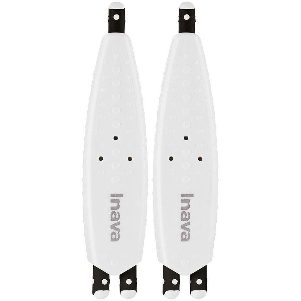 Deux appareils blancs, allongés et aux extrémités arrondies. Les appareils ont une surface texturée et le texte "Inava".