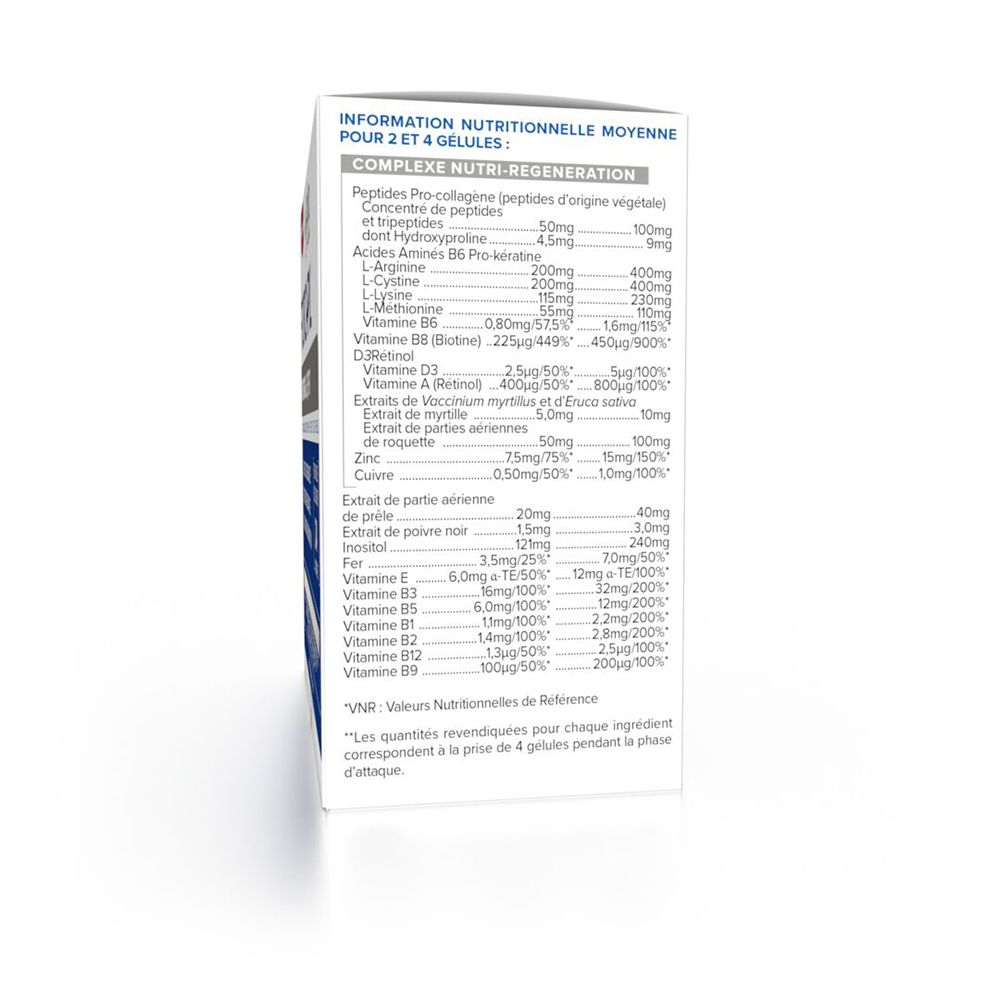 Vue latérale de la boîte Arko Pharma Forcapil® Intégral Expert avec informations nutritionnelles et liste des ingrédients.