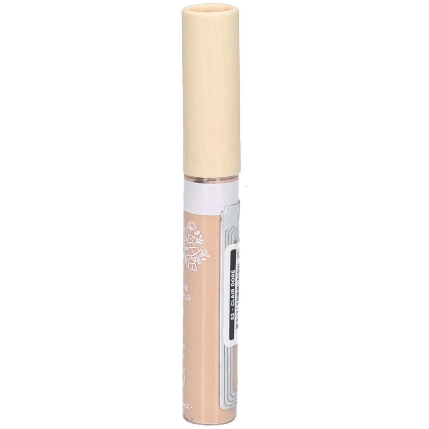 Correcteur beige avec bouchon clair. Étiquette avec inscription: 01 Clair Doré.