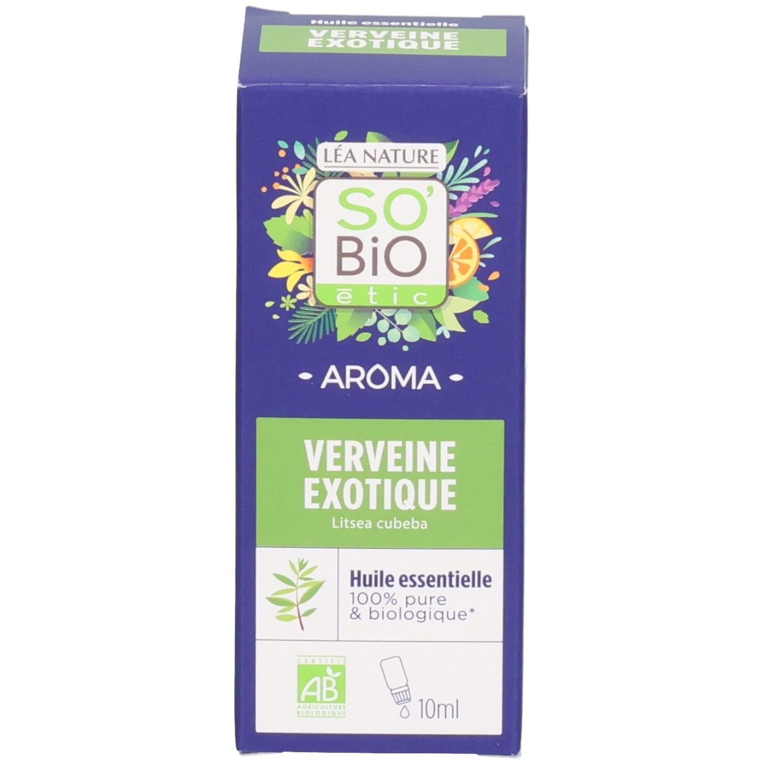 Boîte avec texte : So Bio Etic, Verveine exotique, Huile essentielle 100% pure & biologique.
