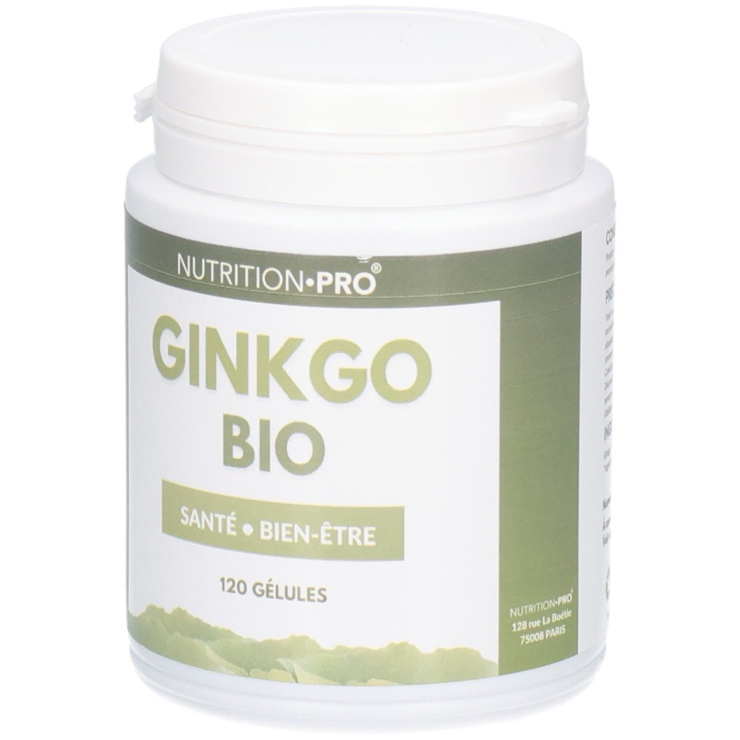Pot blanc Ginkgo Bio. Inscriptions: Nutrition Pro, Santé Bien-Être, 120 Gélules. Adresse et coordonnées.