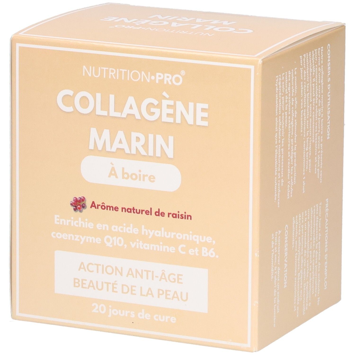 Boîte de collagène marin à boire, saveur raisin, 20 shots.