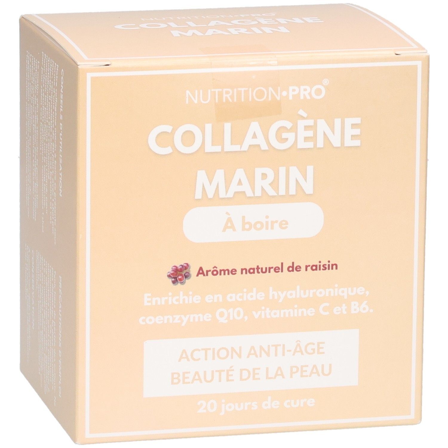 Boîte de collagène marin à boire, 20 shots, goût raisin.