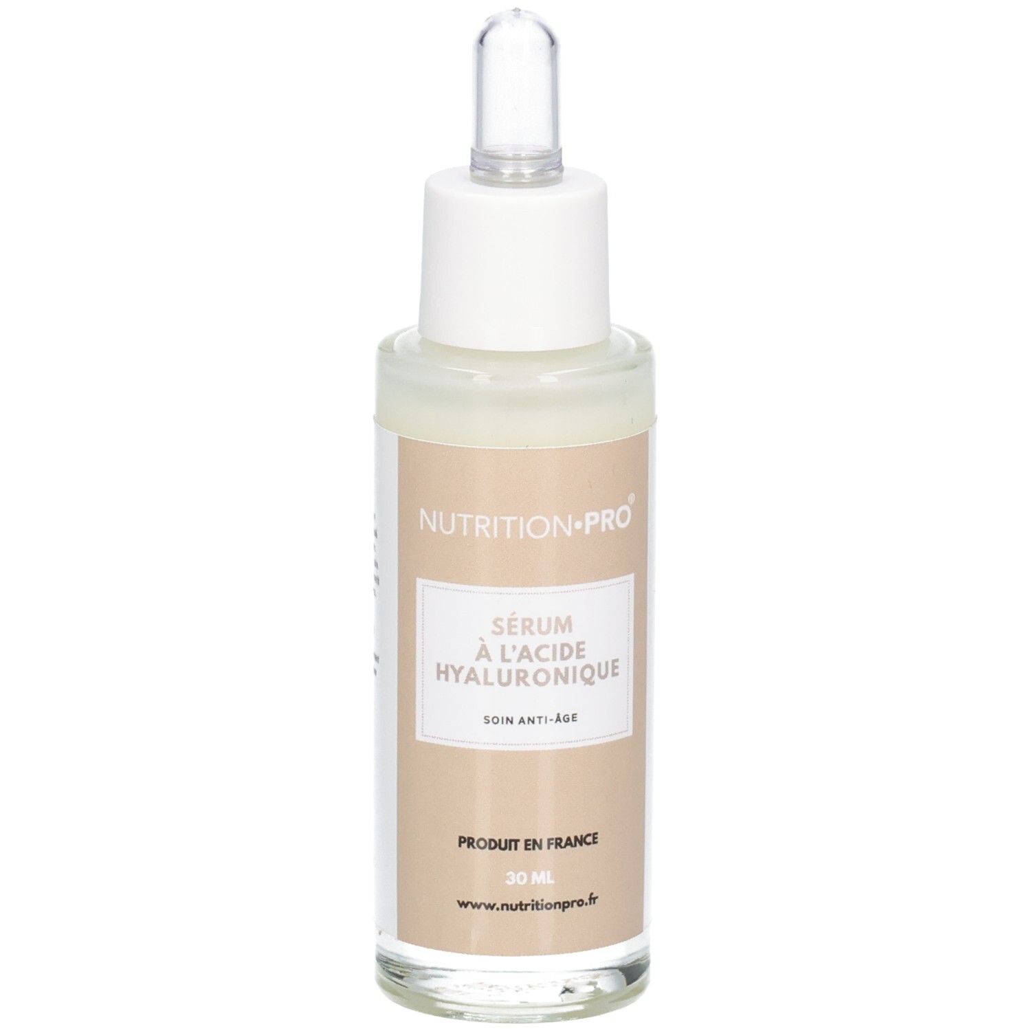 Flacon de Nutrition Pro Sérum à l'Acide Hyaluronique avec compte-gouttes, 30 ml.