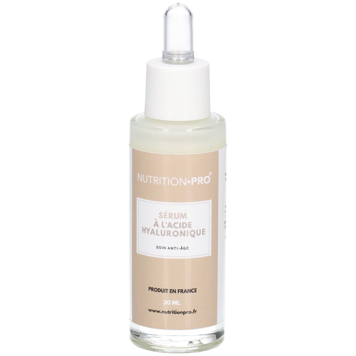 Flacon de Nutrition Pro Sérum à l'Acide Hyaluronique avec compte-gouttes, 30 ml.