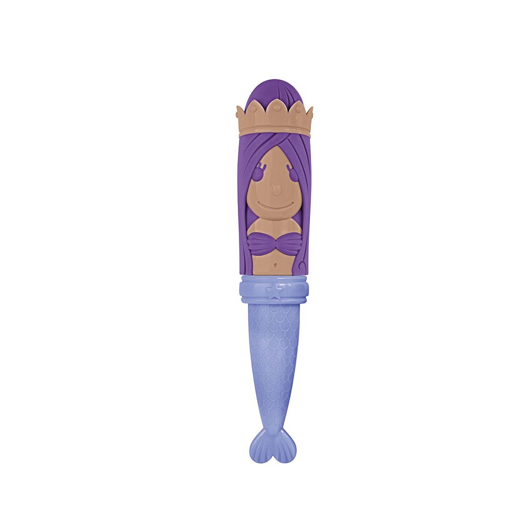 Brosse à dents enfant ELGYDIUM « Mermaid » : manche en forme de sirène avec couronne violette.