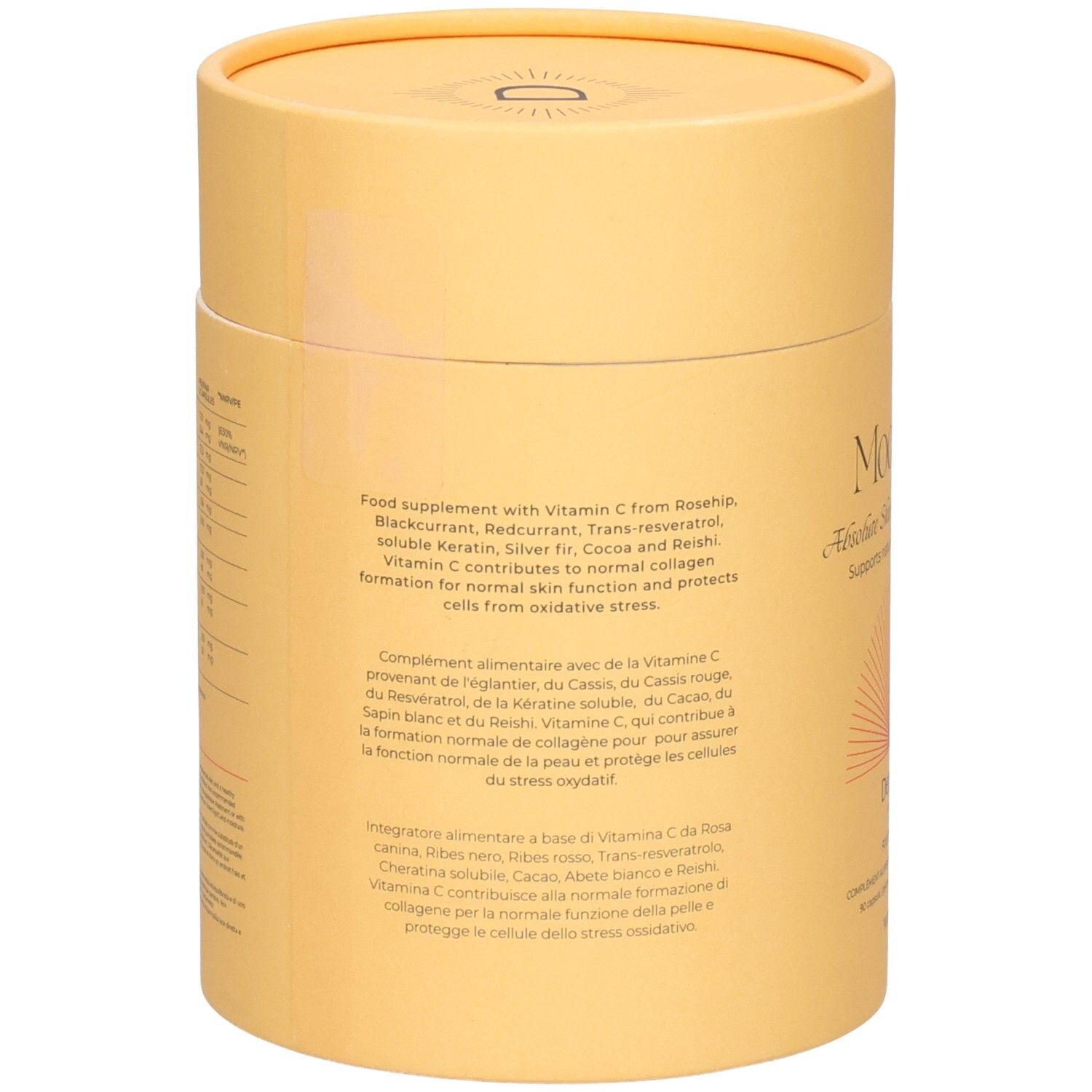 Dos de la boîte. Texte multilingue: ingrédients, utilisation et informations nutritionnelles.