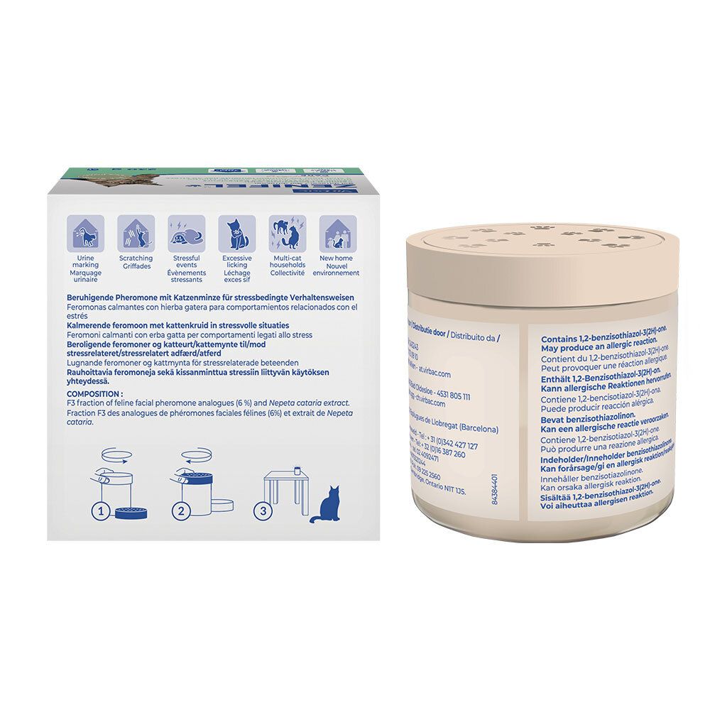 Arrière de l'emballage Virbac Zenifel Gel Diffuseur avec instructions et composition.