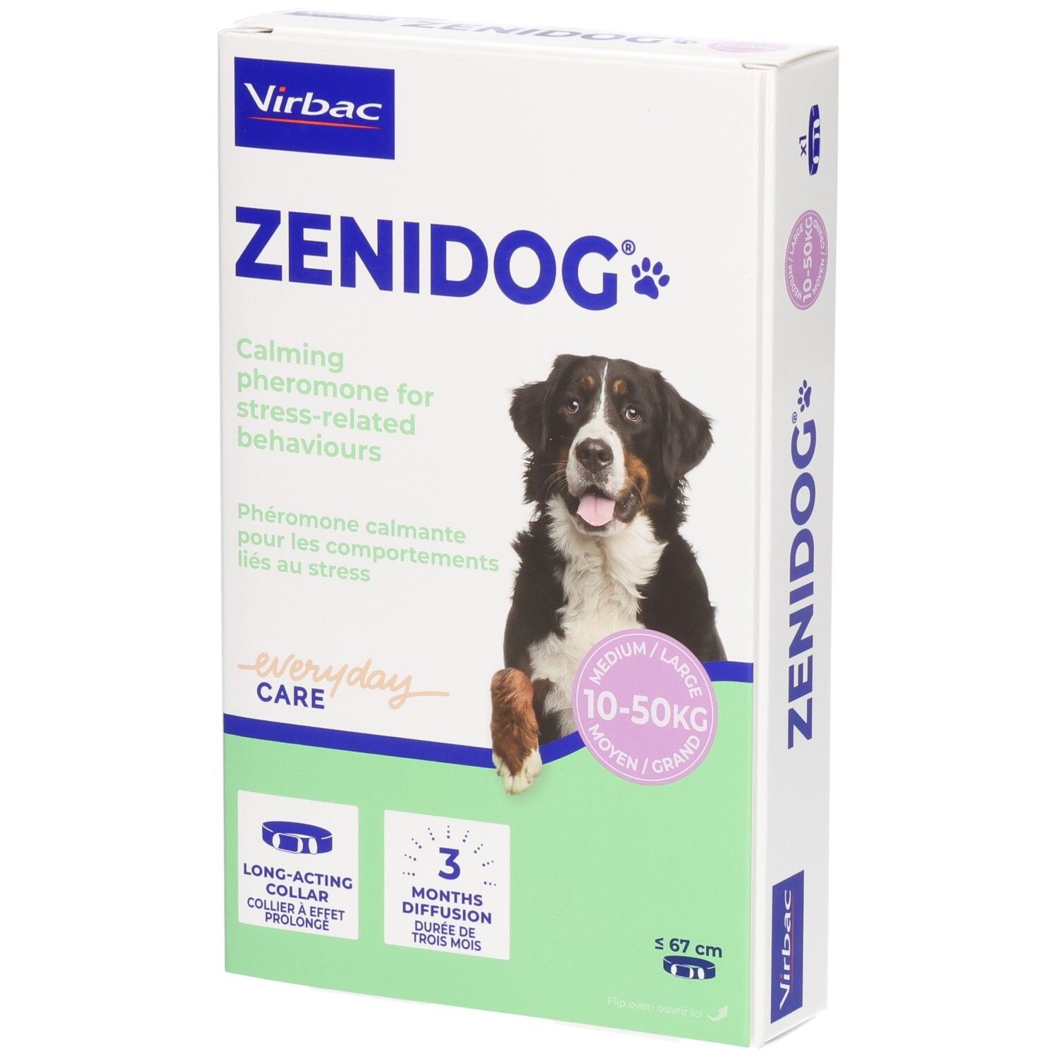 Collier anti-stress Virbac Zenidog pour chiens (10-50 kg). Phéromone calmante. Longueur 67 cm.