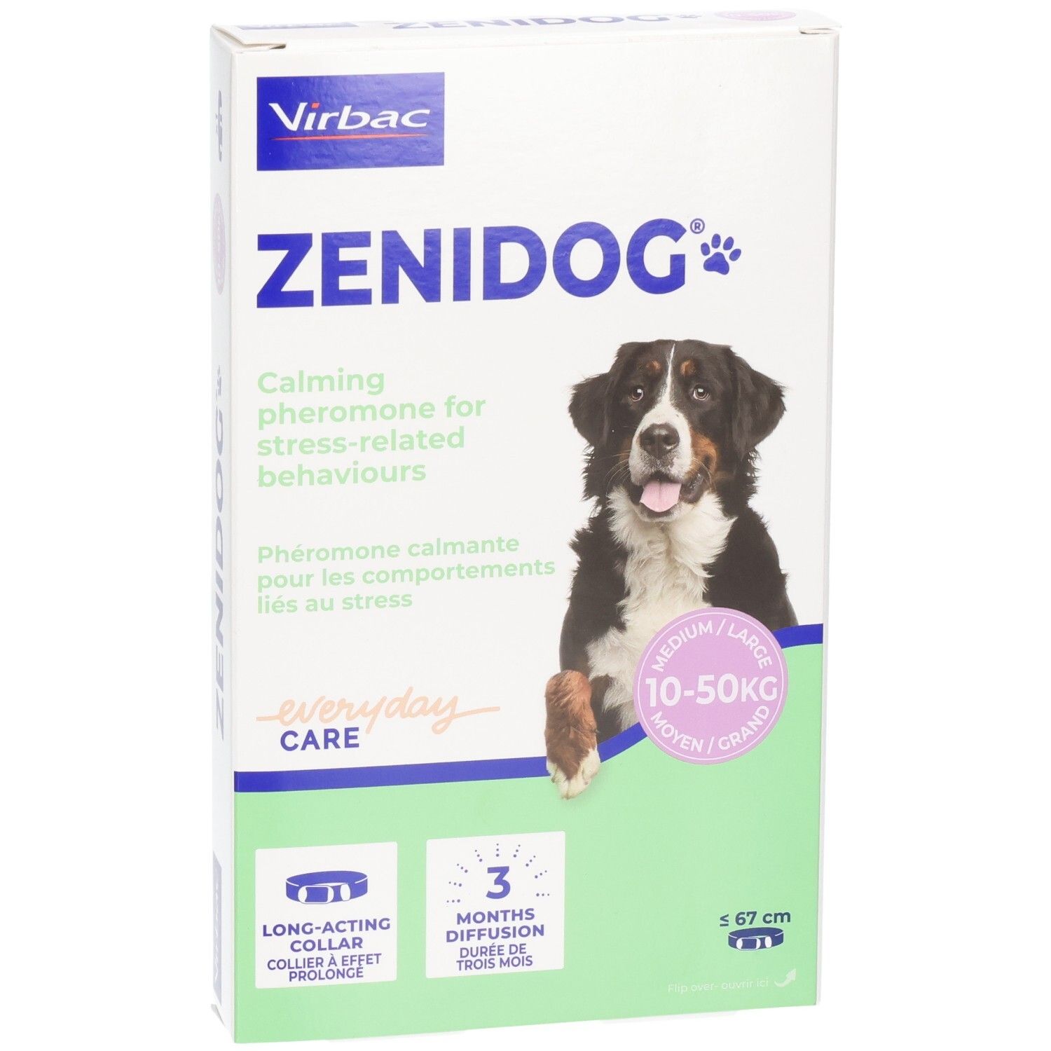 Collier anti-stress Virbac Zenidog pour chiens (10-50 kg). Phéromone calmante. Longueur 67 cm.
